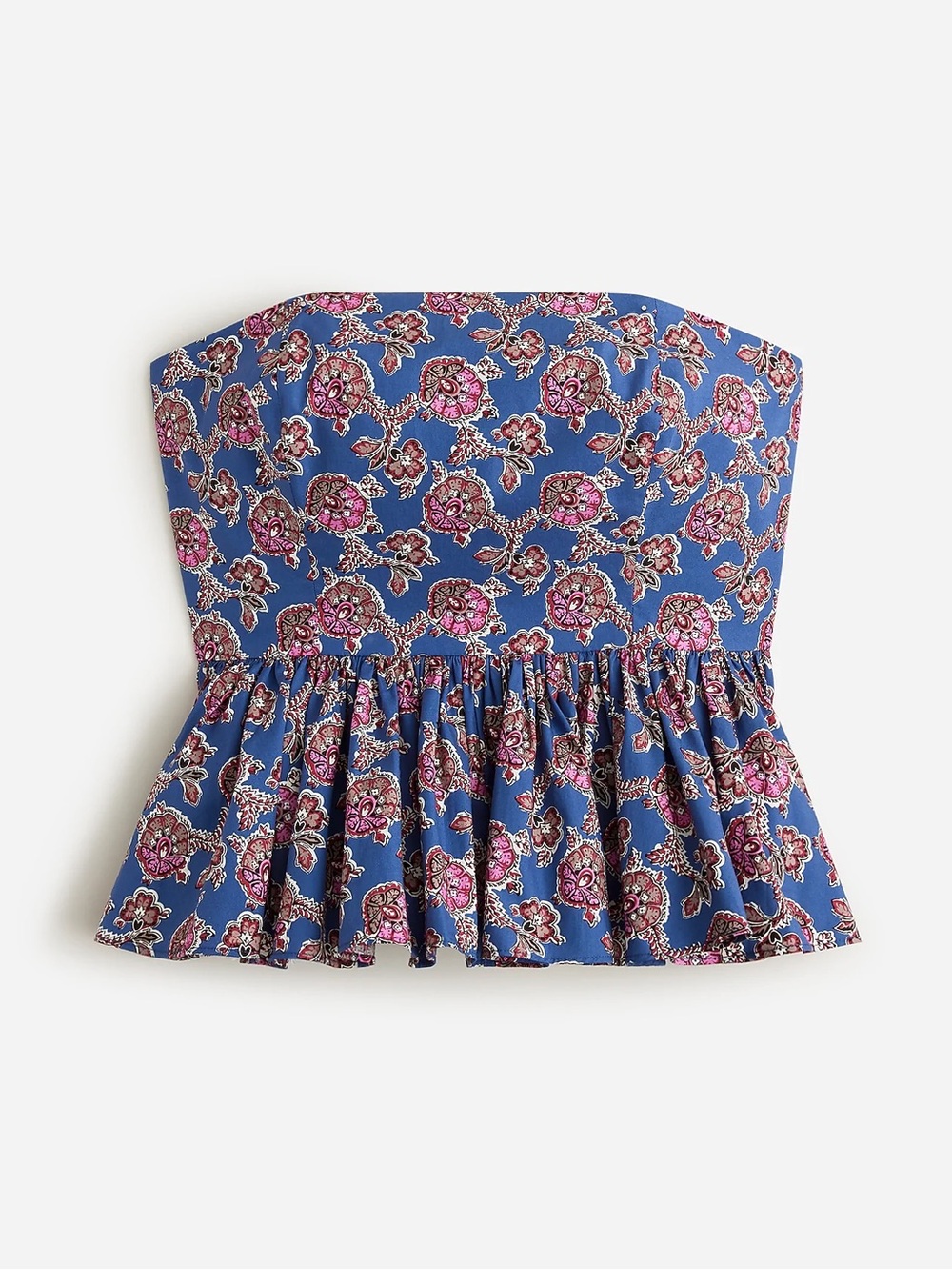 J. Crew Blue Floral Strapless Peplum Cami